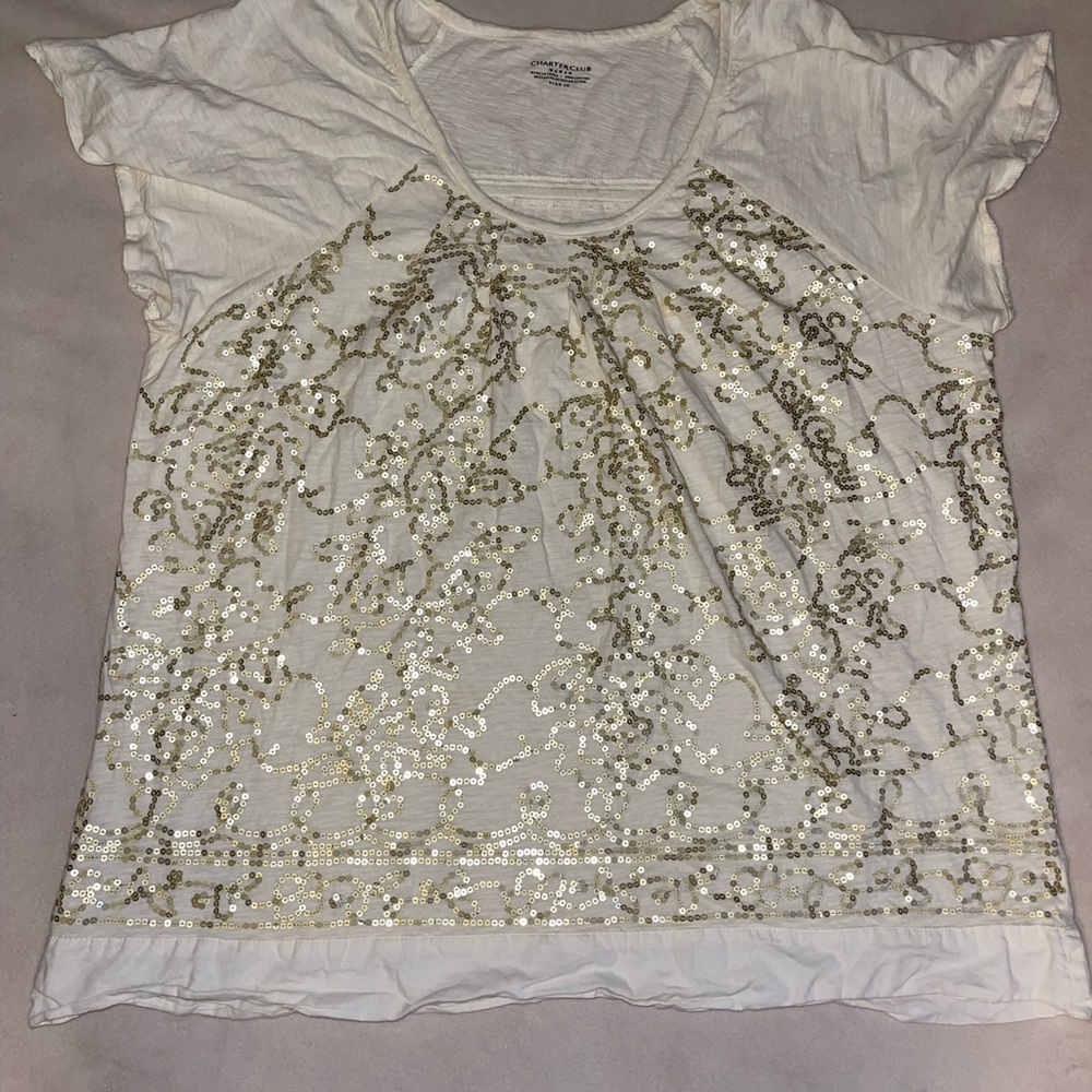 Charter‎ Club Short Sleeve Top with Gold Accents